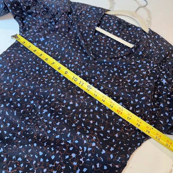 COS drawstring sleeve V neck cotton blouse navy  Sz 6 - Picture 6 of 11